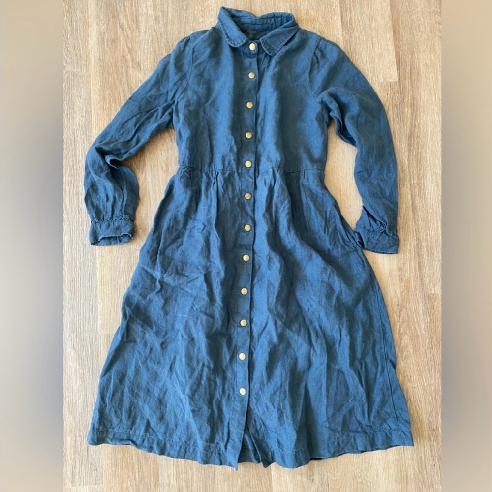 Linen by mn Blue 100% Linen Dress Midi